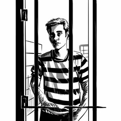man in jail illustration