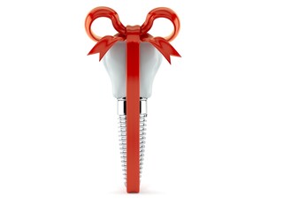 Dental implant with red ribbon