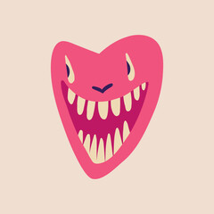 a strange ugly heart with a a smiling muzzle. Illustration in a modern children's hand-drawn style
