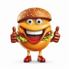 3d hamburger showing thumb up. concept of kids meal. Generative AI.