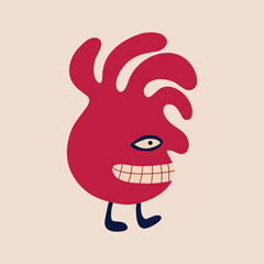 Red funny character baby monster with funny smile face. Illustration in a modern childish hand-drawn style