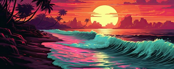 Colorful sunset over the sea artwork 