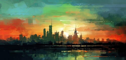 Obraz premium Watercolor painting of a cityscape