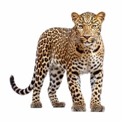 Leopard Savanna Animal. Isolated on White Background. Generative AI.