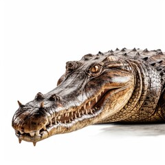 Obraz premium Nile Crocodile Savanna Animal. Isolated on White Background. Generative AI.