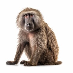 Obraz premium Olive Baboon Savanna Animal. Isolated on White Background. Generative AI.
