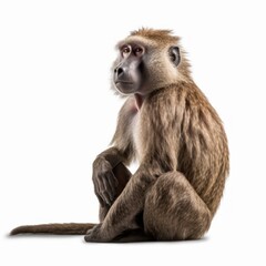 Olive Baboon Savanna Animal. Isolated on White Background. Generative AI.