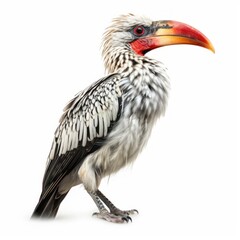 Obraz premium Red-Billed Hornbill Savanna Animal. Isolated on White Background. Generative AI.