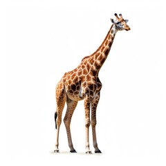 Reticulated Giraffe Savanna Animal. Isolated on White Background. Generative AI.