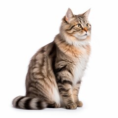 Obraz premium Sitting American Bobtail Cat. Isolated on Caucasian, White Background. Generative AI.