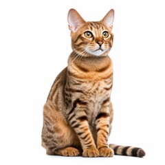 Obraz premium Sitting Ocicat Cat. Isolated on Caucasian, White Background. Generative AI.