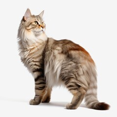 Obraz premium Standing American Bobtail Cat. Isolated on Caucasian, White Background. Generative AI.