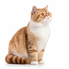 Obraz premium Standing Exotic Shorthair Cat. Isolated on Caucasian, White Background. Generative AI.