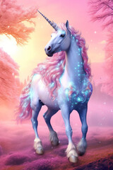Plakat A fascinating and divine Unicorn, with beautiful background