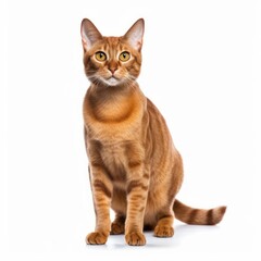 Standing Havana Brown Cat. Isolated on Caucasian, White Background. Generative AI.