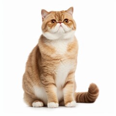 Standing Exotic Shorthair Cat. Isolated on Caucasian, White Background. Generative AI.