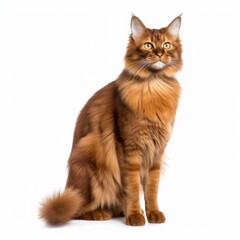 Obraz premium Standing Somali Cat. Isolated on Caucasian, White Background. Generative AI.