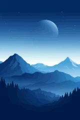 Poster Mountain landscape vector art with blue hues. © W&S Stock
