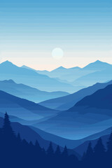 Mountain landscape vector art with blue hues.