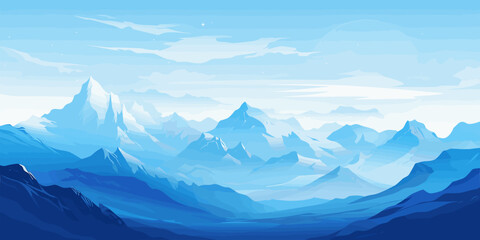 Mountain landscape vector art with blue hues.