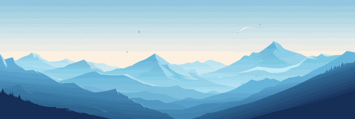 Mountain landscape vector art with blue hues.