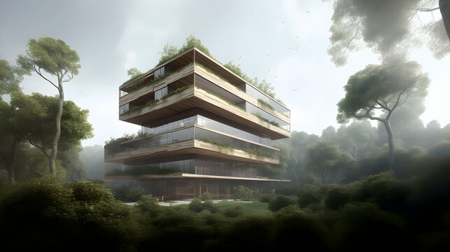 b&acirc;timents imaginaires s'inspirant de la nature, biomim&eacute;tisme - IA g&eacute;n&eacute;rative