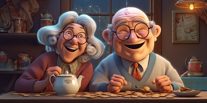 Generative AI. Old people are resting. Retired. Old people outdoors 3d concept illustration