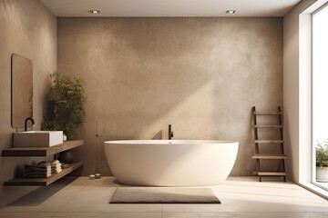 Fototapeta na wymiar modern minimalistic bathroom with textured walls - concept created using generative AI tools