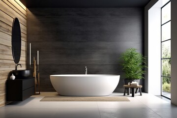 Naklejka na ściany i meble modern minimalistic bathroom with textured walls - concept created using generative AI tools