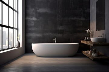 Obraz na płótnie Canvas modern minimalistic bathroom with textured walls - concept created using generative AI tools
