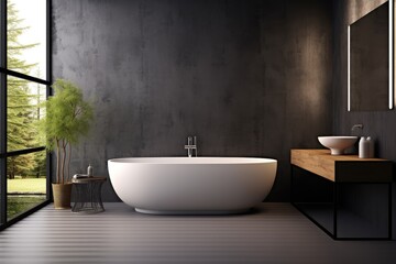 Naklejka na ściany i meble modern minimalistic bathroom with textured walls - concept created using generative AI tools