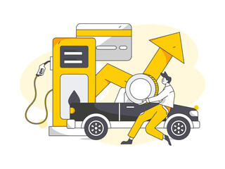 Vector internet operation hand-drawn illustration of people getting discounts for car refueling
