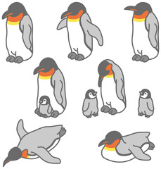 ペンギンのイラスト素材　コウテイペンギン　親子　鳥　全身