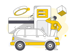 Naklejka premium Vector internet operation hand-drawn illustration of people getting discounts for car refueling 