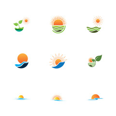 Fototapeta na wymiar Sunrise logo template. Vector illustration Icon Logo Template Sun over horizon