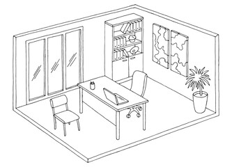 Office graphic black white interior isolated sketch illustration vector 