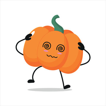 Cute dizzy pumpkin character. Funny confused pumpkin cartoon emoticon in flat style. vegetable emoji vector illustration
