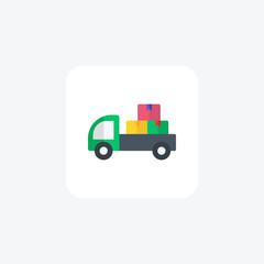 Truck With Parcel Vector Flat Icon