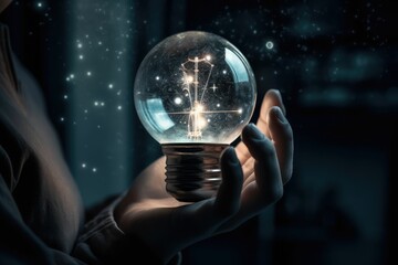 hold a light bulb with an internal gear demonstrates the vision and vision of building a business that will grow with efficiency and stability