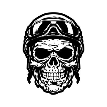 skull zombie wearing motorcycle biker helmet logo