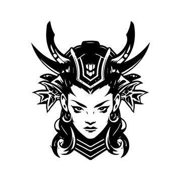 samurai head girl hand drawn illustration