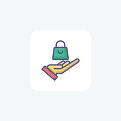 Shopping Bag On A Hand, Hand Vector Fill Icon