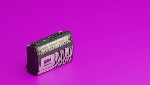 A playful jumping 80s retro radio jumping or dancing to a music beat. Seamless VJ loop. Copy space for text.