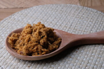 Abon or meat floss. Abon is a traditional Indonesian food typical of the islands of Bali and Java which is made from animal meat fibers such as beef, goat, horse, lamb, and seafood such as tuna. 