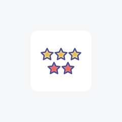 Five Star Rating, Ratings, Best Services Vector Outline Filled Icon