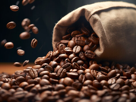 A bag of coffee beans on a plain background made with generative ai