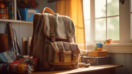 Fototapeta na wymiar a school bag on the table at home