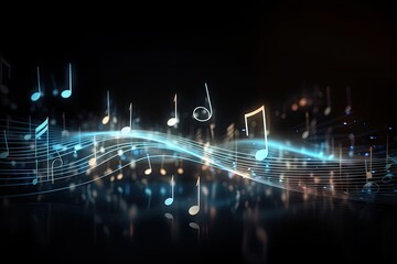 Fototapeta na wymiar Abstract Music Background with Glowing Lights and Musical Symbols. Generative AI illustrations