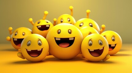 happy yellow emojis, 3d rendered background