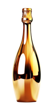 Isolated gold glossy champagne bottle. Generative AI image.